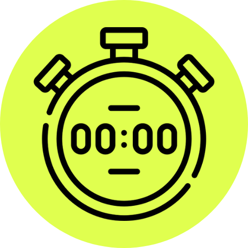 Black outline of a stopwatch with '00:00' on a yellow circle