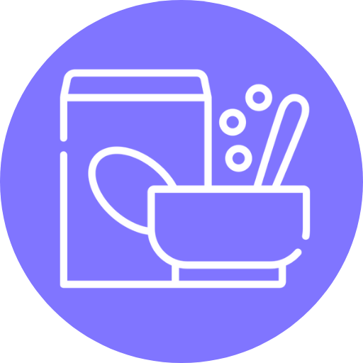 White icon of food and cereal purple circle background